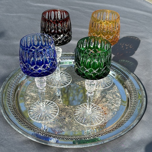 Other - ❤️💙💚💛 Genuine Vintage Austrian Colored Crystal Wine Glasses